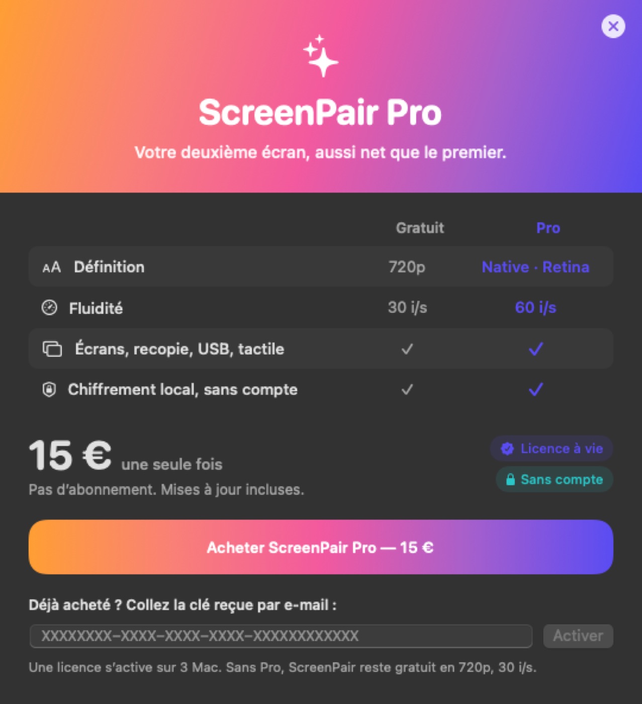 Écran ScreenPair Pro : comparatif gratuit et Pro